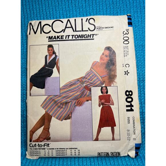 McCalls 8011 Sewing pattern dress apron shirt boatneck 1980s Size 8 10 12 - Picture 1 of 7
